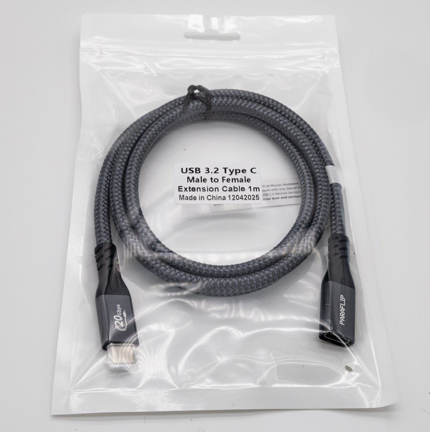 PARAFLIP USB-C Extension Cable (USB 3.2, 20 Gbps, 100W)