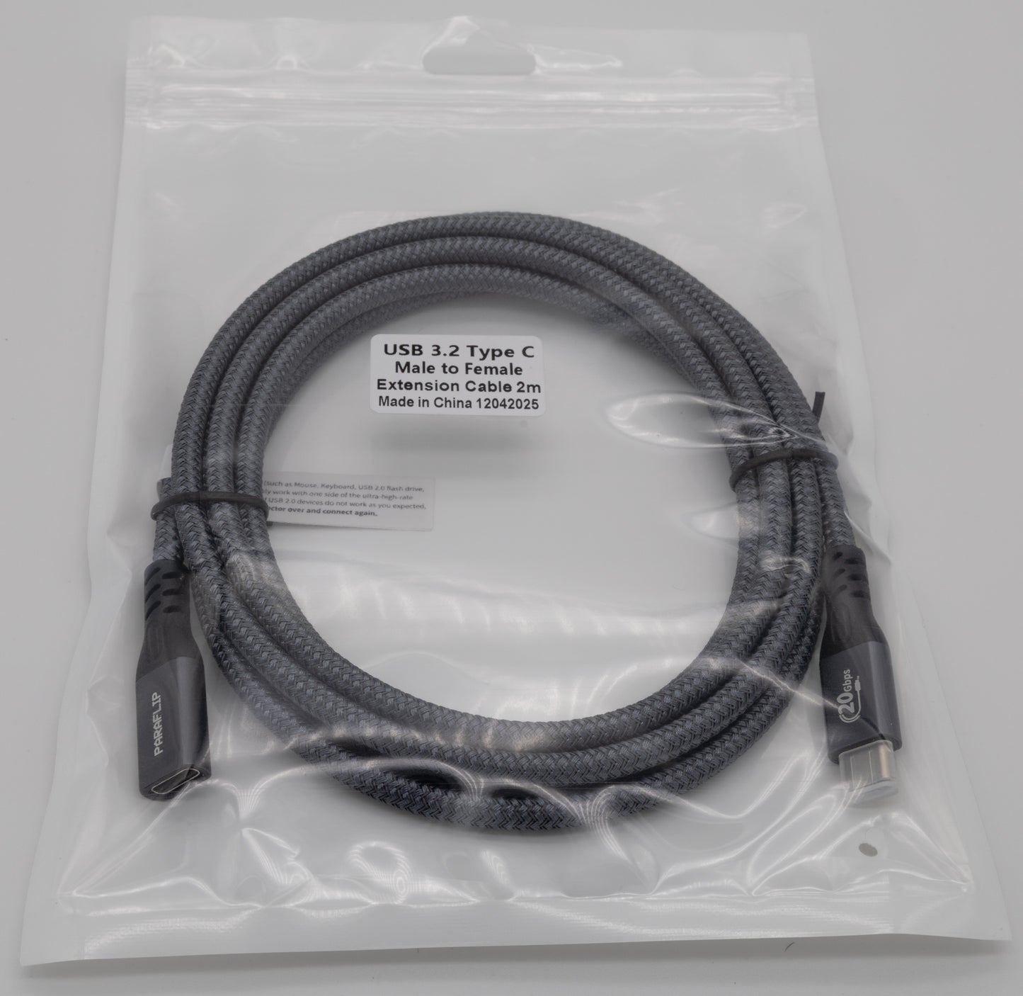PARAFLIP USB-C Extension Cable (USB 3.2, 20 Gbps, 100W)